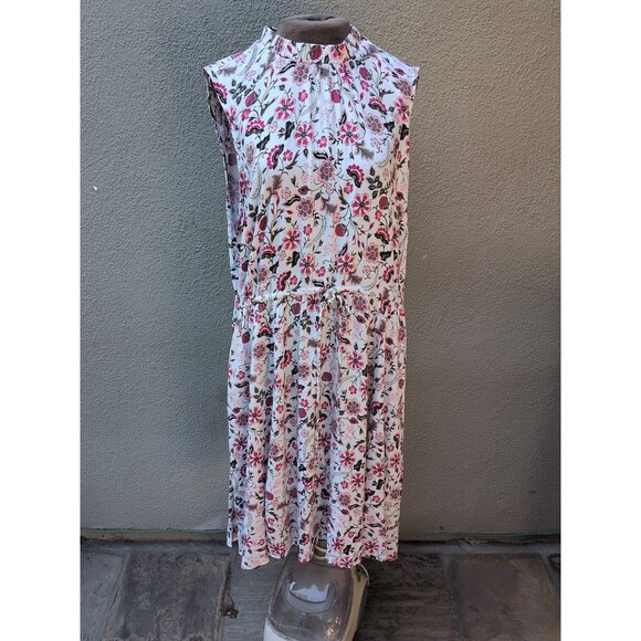 Torrid Midi Dress 3 3X Sleeveless Waist Tie Elastic Neck Pink White Floral - Picture 9 of 11